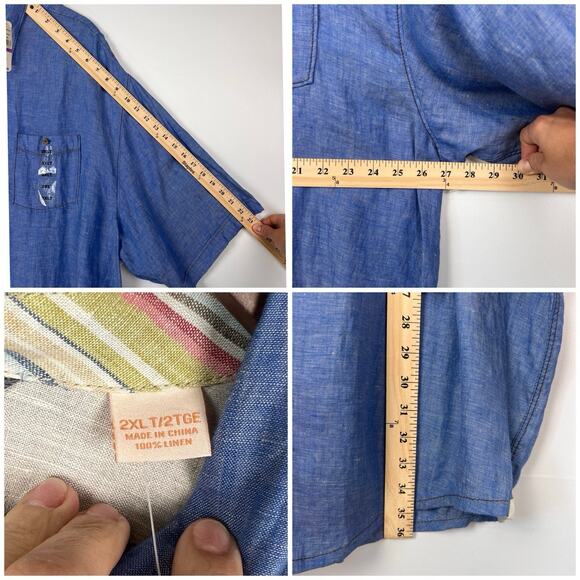 Tommy Bahama Men’s 100% Linen 2XLT Button Front Shirt Blue Chambray Relaxed Fit - Picture 4 of 7